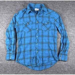 Wrangler Wrancher Western Pearl Snap Shirt Blue Plaid